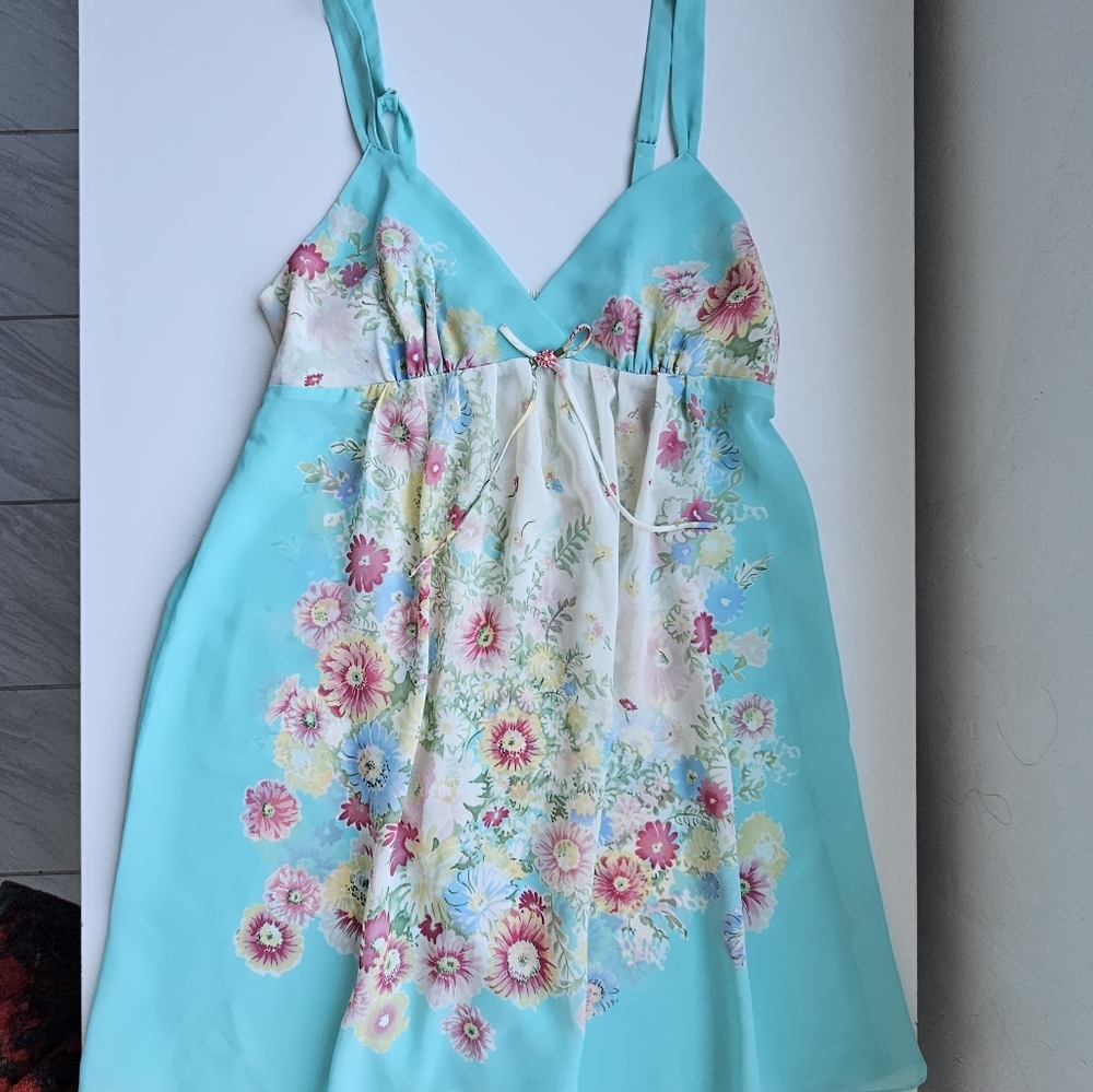 Oscar De La Renta Pink Label Vintage Turquoise Pink Floral Chemise Nightgown - Picture 9 of 16
